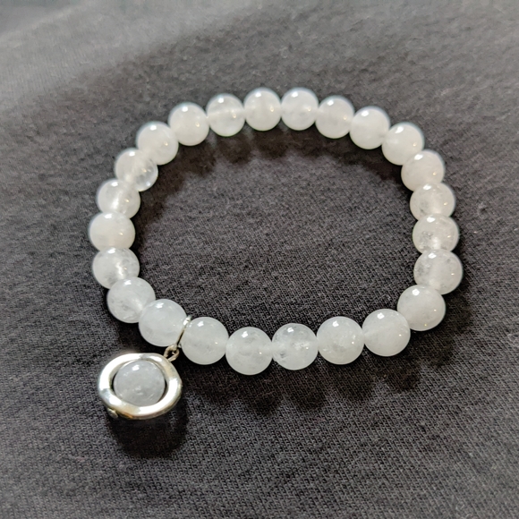 White Jade Natural Stone Stretch Bracelet - Picture 2 of 2